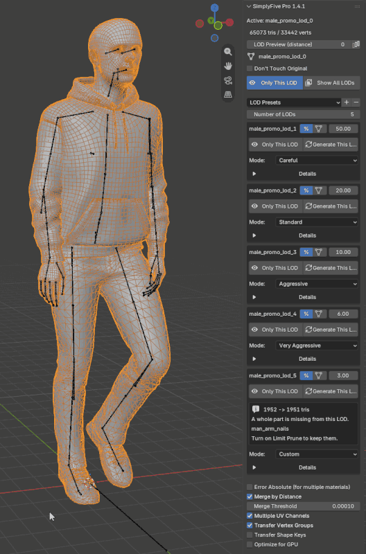A simplified character still bound to its armature